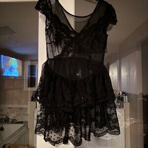 Widow Elegant Black Lace Nightgown